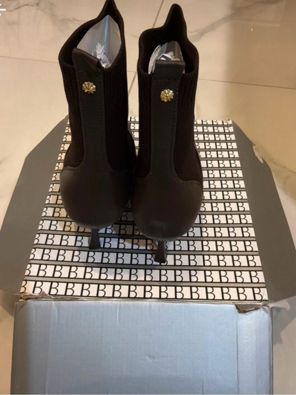 Black Women's Heeled Ankle Boots with Gold Stud Detail